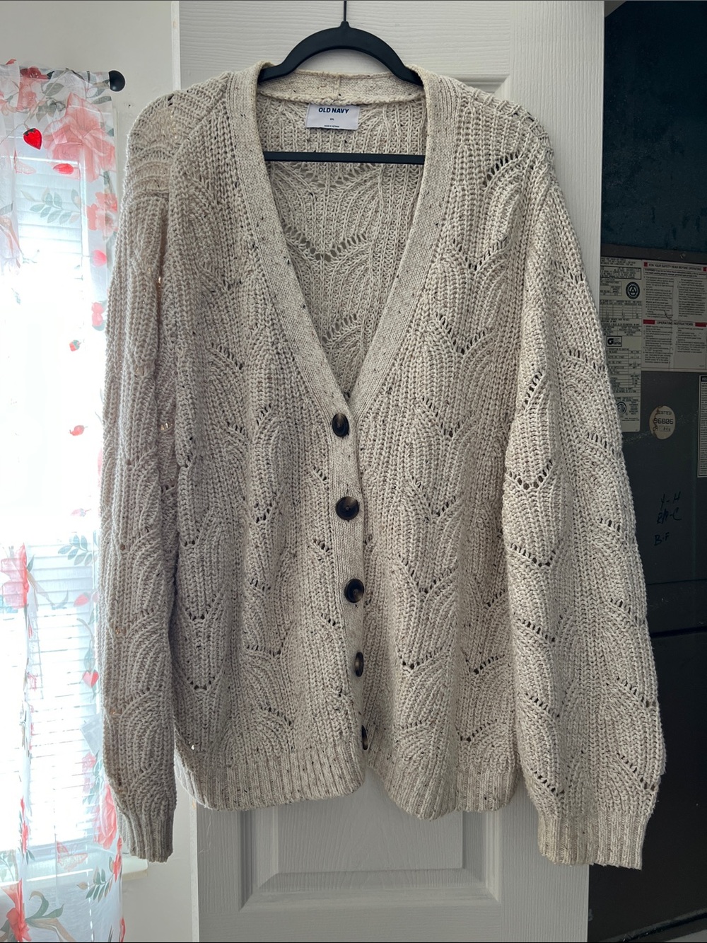 Old Navy Cream Openwork Knit Button-Up Cardigan